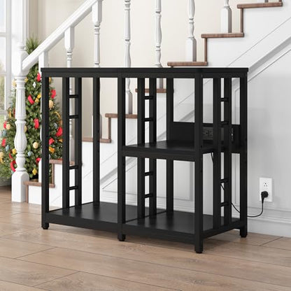 Heavy Duty 40-50 Gallon Aquarium Stand with Power Outlets, 3-Tier Adjustable Metal Fish Tank Stand with Storage Shelf for 5-10 Gallon Tanks, Reptile Terrariums & Supplies Organizer, 720LBS Capacity (Black + Black) - color: Black + Black