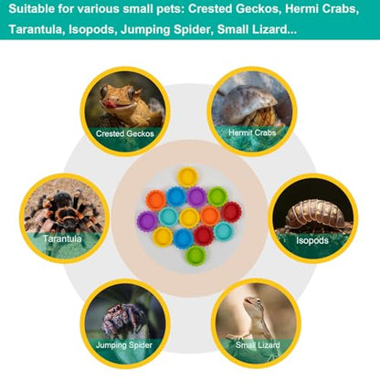 15 Pack Crested Gecko Food and Water Bowl, Eudimysx Reusable Small Reptile Feeding Dish, Gecko Tank Accessories for Hermit Crab, Tarantula, Isopods, Snails and Lizard, Silicone Easy Clean & 7 Colors - color: 15Pack