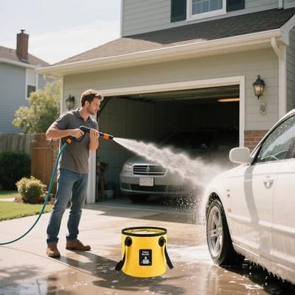 Collapsible Bucket with Handle, Lightweight Folding Water Container, Portable Collapsible Bucket for Fishing, Camping, Hiking, Backpacking, Outdoor Survival, Car Washing Black 20L (20L- Yellow) - size: 20L- Yellow