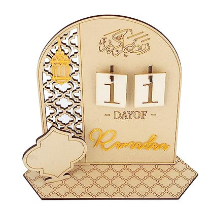 Ramadan Countdown Calendar Wooden Decorative Ornament DIY Eid Calendar Home Party Holiday Applicable Scene, Wooden Eid Mubarak Ornament Decorative DIY Ramadan Calendar Ornament