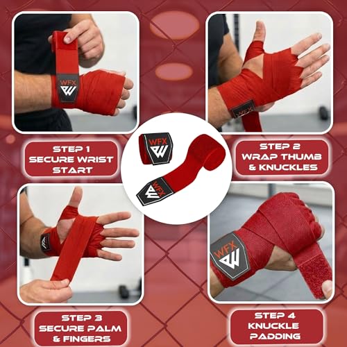WFX Boxing Hand Wraps 3.5 4.5 Meter Martial Arts Bandages Inner Gloves Wrist Support Straps Punching Under Hand Knuckles Heavy Elasticated Training Bag Mitts Muay Thai - color: Red, size: 3.5 M