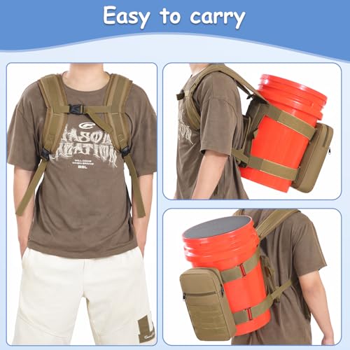 Utility Bucket Backpack 6 Gallon Bucket Backpack Strap for Fishing, Hunting, Apple Picking (only Backpack) - color: Brown