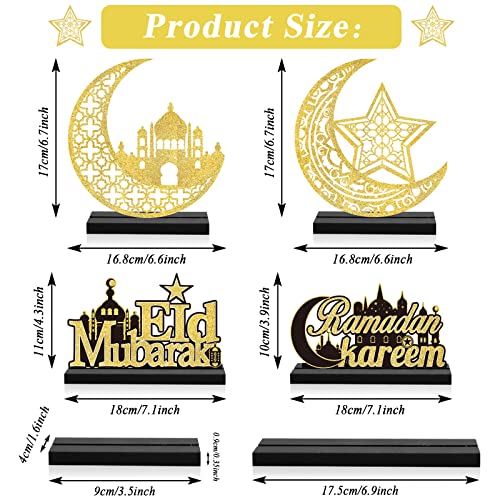 4pcs EID Mubarak Wooden Table Centerpiece Decorations EID Mubarak Wood Tiered Tray Signs Table Decor EID Mubarak Wooden Plaque Ornament Tabletop Signs for EID Ramadan Home Kitchen Gifts Supplies