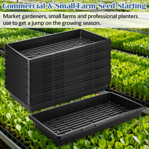50-Pack Heavy-Duty 1020 Seed Trays No Holes, Thick Plastic Plant Flats | Reusable Growing Trays for Seed Starting, Propagation, Microgreens, Transplanting & Bottom Watering (21" x 11", 2.76" Deep) - color: Black, size: 50p 1020 Trays No Holes