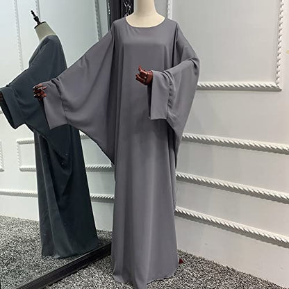 Muslim Dress for Women Pakistani Kaftan Abaya Robe + Hijab Arabic Islamic Prayer Clothes Dubai Outfits - color: Grey Robe