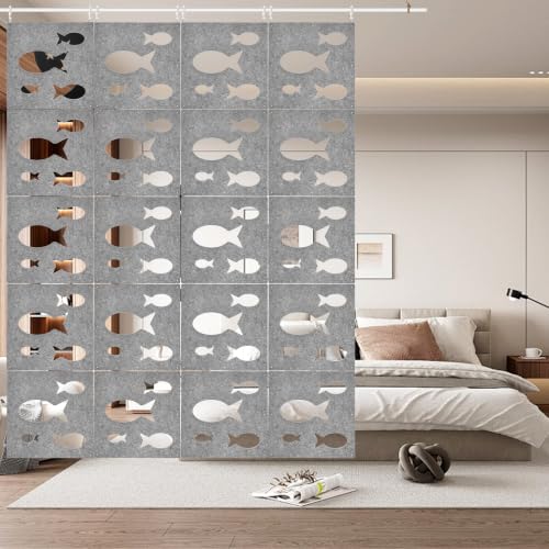 12Pcs Hanging Room Divider Made of High Density Polyester Fiber Panels for Decorating Bedroom Living Dining Room Kitchen Office Restaurant Home Hotel Decor（Fish-Gray） - color: Grey, size: Fish
