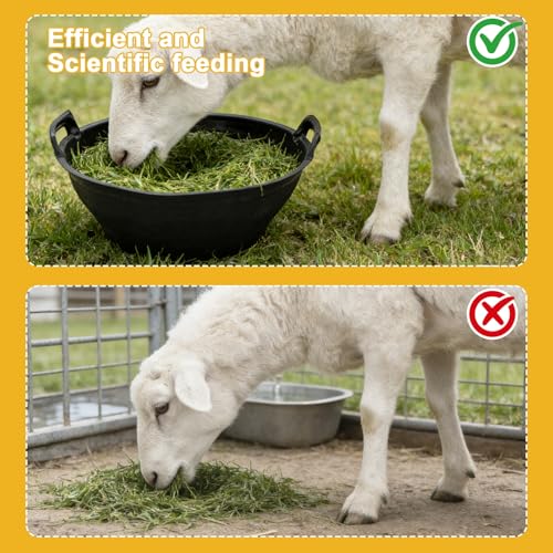 6Pcs Rubber and Plastic Feed Pan with Handle, 3 Gallon / 12 Quart Plastic Feed Pan Utility Horse Feed Bucket for Cats Dogs Goats Chicken Dust Bath Container Animal Feeding Watering Bowl