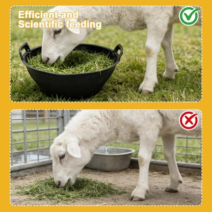 6Pcs Rubber and Plastic Feed Pan with Handle, 3 Gallon / 12 Quart Plastic Feed Pan Utility Horse Feed Bucket for Cats Dogs Goats Chicken Dust Bath Container Animal Feeding Watering Bowl