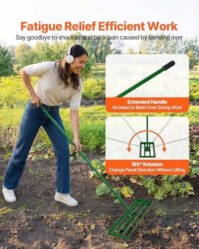 VEVOR Lawn Leveling Rake, 36"x10" Level Lawn Tool, Heavy-Duty Lawn Leveler with 78" Steel Extended Handle, Yard Leveling Rake Suit for Garden, Golf Lawn, Farm - size: 36x10in