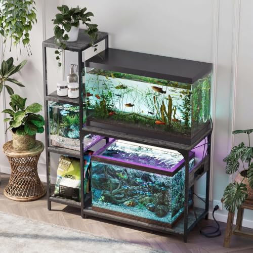 VOWNER 20-29 Gallon Fish Tank Stand with Power Outlet, Aquarium Stand, Grey | Shelves for Fish Tank Accessories Storage, Heavy Duty Metal Frame, Turtle Reptile Terrarium Stand, Load 500lb - color: Grey