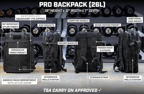 Gym Bag, Rip-Resistant Fabric, Heavy Duty (Black, Backpack (Pro-Mini (26L) with Dividers)) - color: Black, style: Backpack (Pro-mini With Dividers)