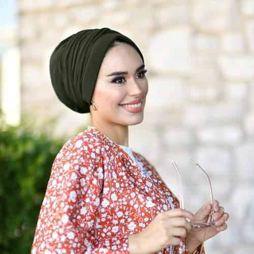 para life Dubai Turbans for Women, Breathable Instant Turban|Std Size Stretchable Cotton|Hijab Cap&Undercap - color: Khaki