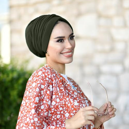 para life Dubai Turbans for Women, Breathable Instant Turban|Std Size Stretchable Cotton|Hijab Cap&Undercap - color: Khaki