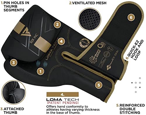 RDX Boxing Gloves, Pro Training Sparring, Maya Hide Leather, Muay Thai MMA Kickboxing, Men Women Adult, Heavy Punching Bag Focus Mitts Pads Workout, Ventilated Palm, Multi Layered, 8 10 12 14 16 18 Oz - color: GOLDEN, size: 8 OZ