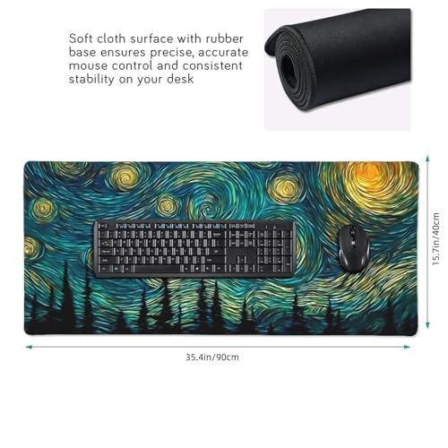 XXL Gaming Mouse Pad 35.4 x 15.7 Inch, Large Desk Mousepad | Mousepad with Starry Sky Design, Non-Slip Rubber Base, Water-Resistant Surface and Stitched Edges for Gaming, Office & Home - color: Starry Sky