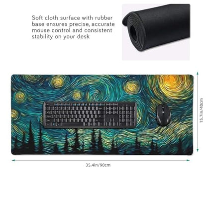 XXL Gaming Mouse Pad 35.4 x 15.7 Inch, Large Desk Mousepad | Mousepad with Starry Sky Design, Non-Slip Rubber Base, Water-Resistant Surface and Stitched Edges for Gaming, Office & Home - color: Starry Sky