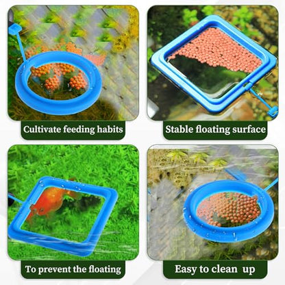 2 Pcs Fish Feeding Ring, Aquarium Feeding Ring Turtle Tank Accessories Automatic Square and Round Floating Food Feeder with Suction Cup for Betta Guppy Goldfish (Blue) - color: Blue
