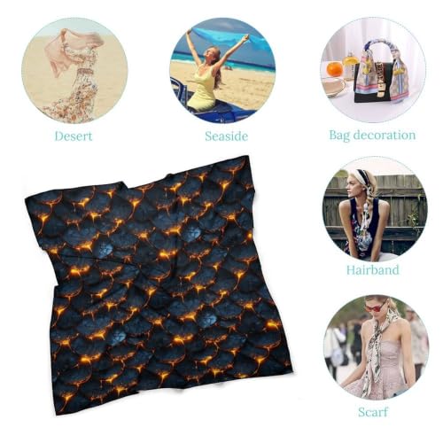 Women’s Square Scarf 27"x27", Lightweight Chiffon Satin Feel Fashion Scarf for Neck Hair Band Head Wrap Bag Accessory - color: Dragon Scale Glow Effect