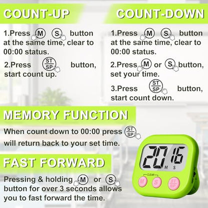 ZILLEEN Classroom Timer for Kids Teachers 2 Pack Digital Timers - color: Blue & Green