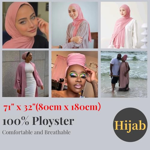 Harewom Muslim Hijab for Women Soft Stretch Headscarf Large Plain Turban Wrap Shawl Head Wrap for Everyday Wear - color: Pink Hijab Headscarf
