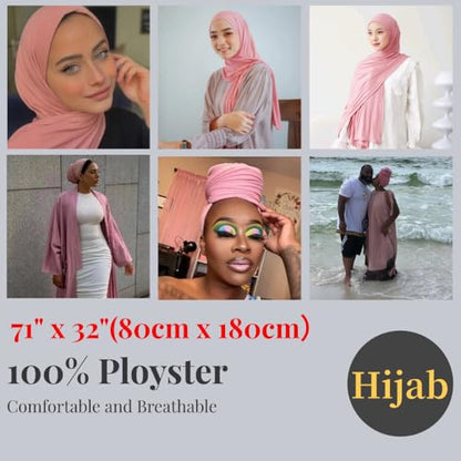 Harewom Muslim Hijab for Women Soft Stretch Headscarf Large Plain Turban Wrap Shawl Head Wrap for Everyday Wear - color: Pink Hijab Headscarf