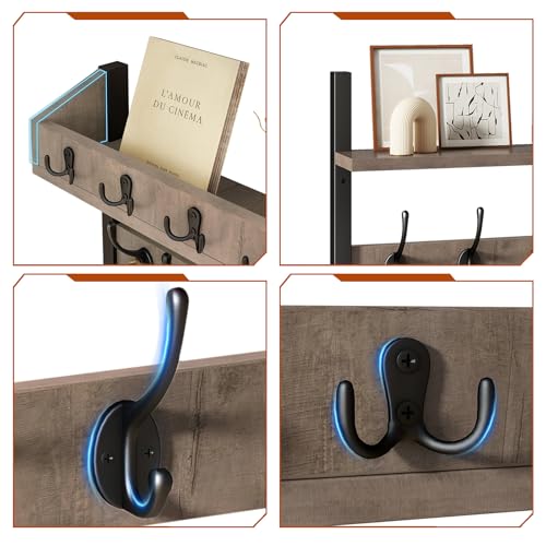 YMYNY 31.5" Coat Rack Wall Mount with Shelf, 4 in 1 Key and Coat Hanger with 12 Metal Hooks, Wall Shelf with Hooks & Mail Holder for Living Room, Bedroom, Silver Gray, HWS007Y-2 - color: Silver Gray, size: 31.5" - 4-in-1