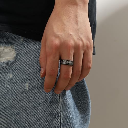 Hipunk Stainless Steel Islamic Muslim Shahada Ring - Mohammad Arabic Letter Rings Band Prayer Religious Calligraphy Ayatul Kursi Allah Rings Eid Ramadan for Men Women Size 9-12 - color: Black