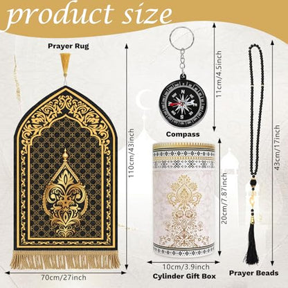 Islamic Prayer Mat Set, 4 PCS Thick Soft Muslim Prayer Rug - color: Black