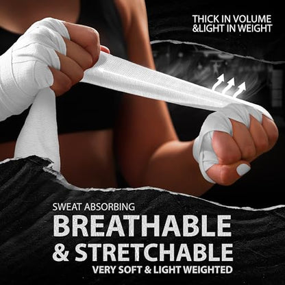 DXM SPORTS Boxing Hand Wraps Inner Gloves - 180 Inch Elasticated Thumb Loop Bandages - Kickboxing MMA Muay Thai Kickboxing Martial Arts Punching Training for Men Women - color: White