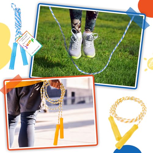 Soulchen 12 Sets End of Year Gift Bulk Party Supplies Adjustable Jump Rope with Tag Fun Skipping Rope and End of Year Cards Rainbow Gift for Prizes Exchange Party