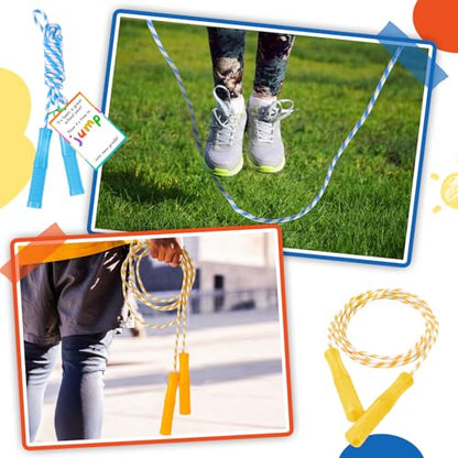 Soulchen 12 Sets End of Year Gift Bulk Party Supplies Adjustable Jump Rope with Tag Fun Skipping Rope and End of Year Cards Rainbow Gift for Prizes Exchange Party