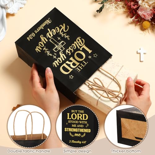 Chiisong 100 Pcs Christian Gift Bags, Fathers Day Religious Bible Verse Treat Bags with Handles Inspirational Church Scripture Bag for Women Wedding Baptism Birthday Party Favor(Black and Gold) - color: Black and Gold