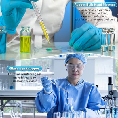 5 Pack 10ml Glass Pipette Dropper Lab Graduated Dropper Glass Liquid Pipette with 1 Pc Cleaning Brush for Liquid Essential Oil, Lab Dropper Pipettes Transfer with Rubber Cap - size: 5x 10ml