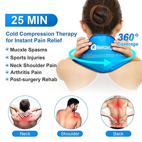 RelaxCoo Neck Ice Pack Wrap, Reusable Gel Ice Pack for Neck Shoulders, Cold Compress Therapy for Pain Relief, Injuries, Swelling, Bruises, Sprains, Inflammation and Cervical Surgery Recovery - style: Blue-1 Pack