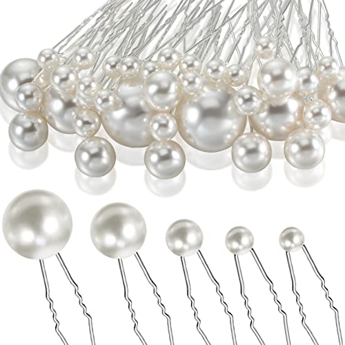 WILLBOND 40 Pack White Pearl Hair Pins, U-shaped Bobby Pins for Bridal Wedding Hairstyles, Elegant Hair Accessories for Brides, Bridesmaids, Prom and Special Occasions(Mix Size) - style: Mix style