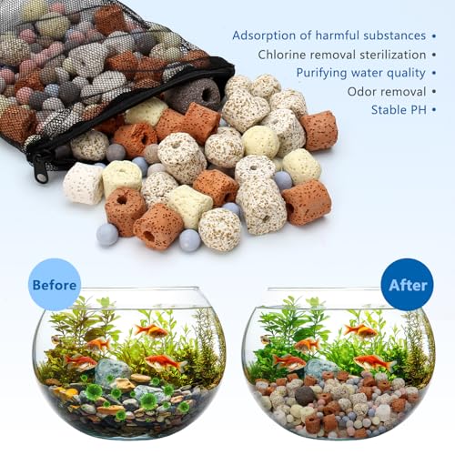 Bio Aquarium Filter Media, Bio Ceramic Ring Balls Media Set for Aquarium Filter, Pond and Fish Tank (500g, 1.1lb)