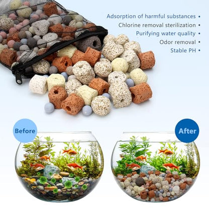 Bio Aquarium Filter Media, Bio Ceramic Ring Balls Media Set for Aquarium Filter, Pond and Fish Tank (500g, 1.1lb)