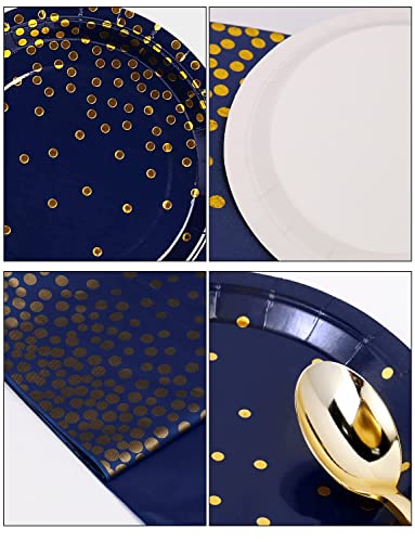 Nkaiso 141Pcs Navy Blue Gold Paper Plates and Napkins Party Supplies for20 - color: Navy Blue Gold