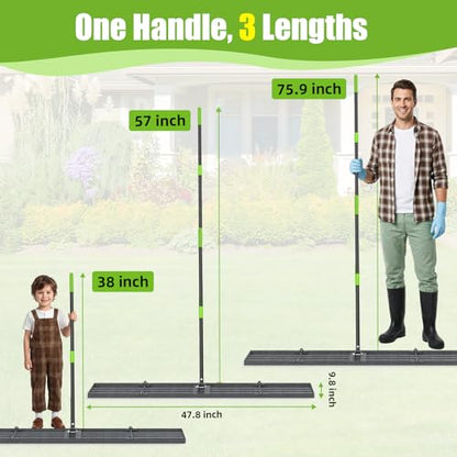 GARDTECH 48×10 Anti-Flip Lawn Leveling Rake,76” Adjustable Handle | Heavy Duty Stainless Steel,2mm Plate, for Topdressing, Sandbox, Garden Beds, Lawn Repair,Dog Spots - size: 48''x10''