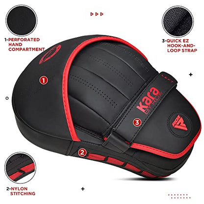RDX Kids Boxing Pads and Gloves Set, Maya Hide Leather Kara Junior Hook and Jab Curved Focus Mitts Punching Gloves for MMA - color: RED