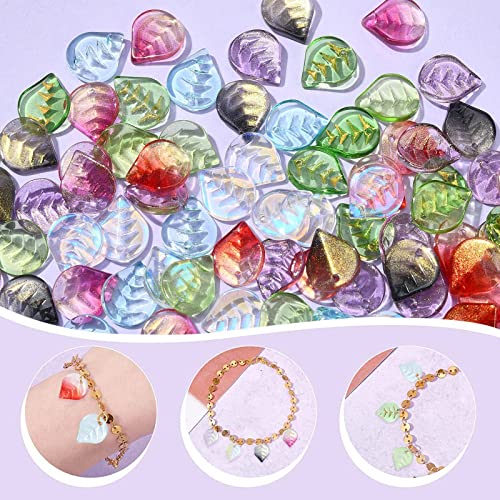 LiQunSweet 100 Pcs Glass Crystal Charms Glitter Mini Plant Leaf Charm for Jewelry Making DIY Accessories - color: Leaf Glass Charm_100 Pcs