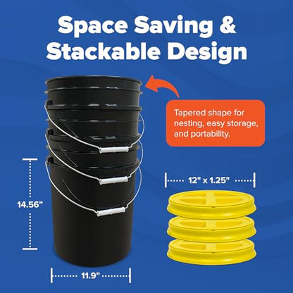 5 Gallon Bucket - Food Grade w/Lid BPA-Free, Black/Yellow, 3 | Airtight Gamma Seal Screw-On Lid, Heavy-Duty 90 Mil HDPE Plastic, Food Safe and Durable Container, Bulk Storage, Made in USA - color: Black/Yellow, size: 3 Packs