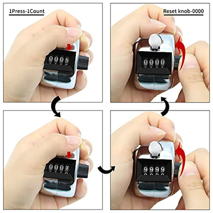Eliamo 12 Pcs Hand Tally Counter 4-Digit Lap Counter Clicker, Manual Mechanical Handheld Pitch Click Counter with Finger Ring for School Golf & Knitting Row Croche - color: Silver
