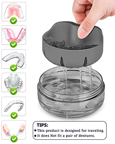 Denture Case, Definitely No-Leak Denture Bath Box for Traveling Perfectly, Denture Cup with Strainer & Magnetic Mirror,Completely Clean Care for Retainer, Mouth Guard, & Denture - color: Black