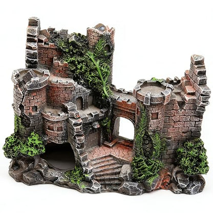 Aquarium Resin Castle Decoration, Air Bubbler Stone Cave Hideout House for Betta Fish, Shrimp & Turtles, Fish Tank Ornament Accessories for Breeding, Playing & Resting ，Decorative Bubbling Castle