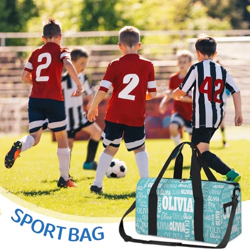 Custom Named Dance Ballet Bag, Dark Turquoise Blue Solid Color | Gym Bag Sports Travel Duffle Bag Tote Carry On Weekend Sports Travel - color: Blue