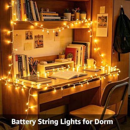 Ollny 2 Pack Battery Operated String Lights 200LED Warm White, Clear Wire - color: Warm White-(Clear Wire), size: 200 LED