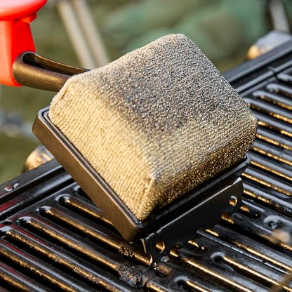 Feasto 6-in-1 Bristle-Free BBQ Grill Brush for Grill & Griddles | Interwoven-Tech & Thermal-Sensitive Sponge, Stainless Steel Scraper, 360° Rotating Knob, Bottle Opener & Grates Hook - color: Black