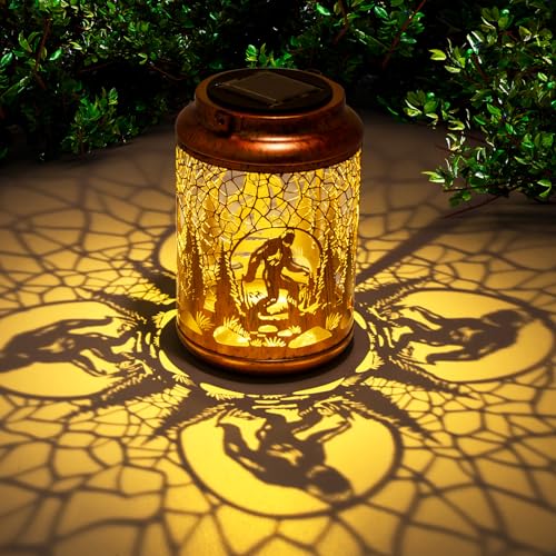 YISITEONE Bigfoot Outdoor Solar Lanterns, Garden Waterproof Metal Hanging Decor Lights for Patio Yard Pathway Lawn Front Porch, Big Foot Sasquatch Birthday Gardening Gifts for Men Women Mom Grandma - style: Bigfoot