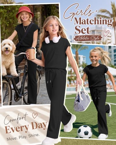 Girls 2 Piece Outfits Sets - color: Black, size: 5-6 Years